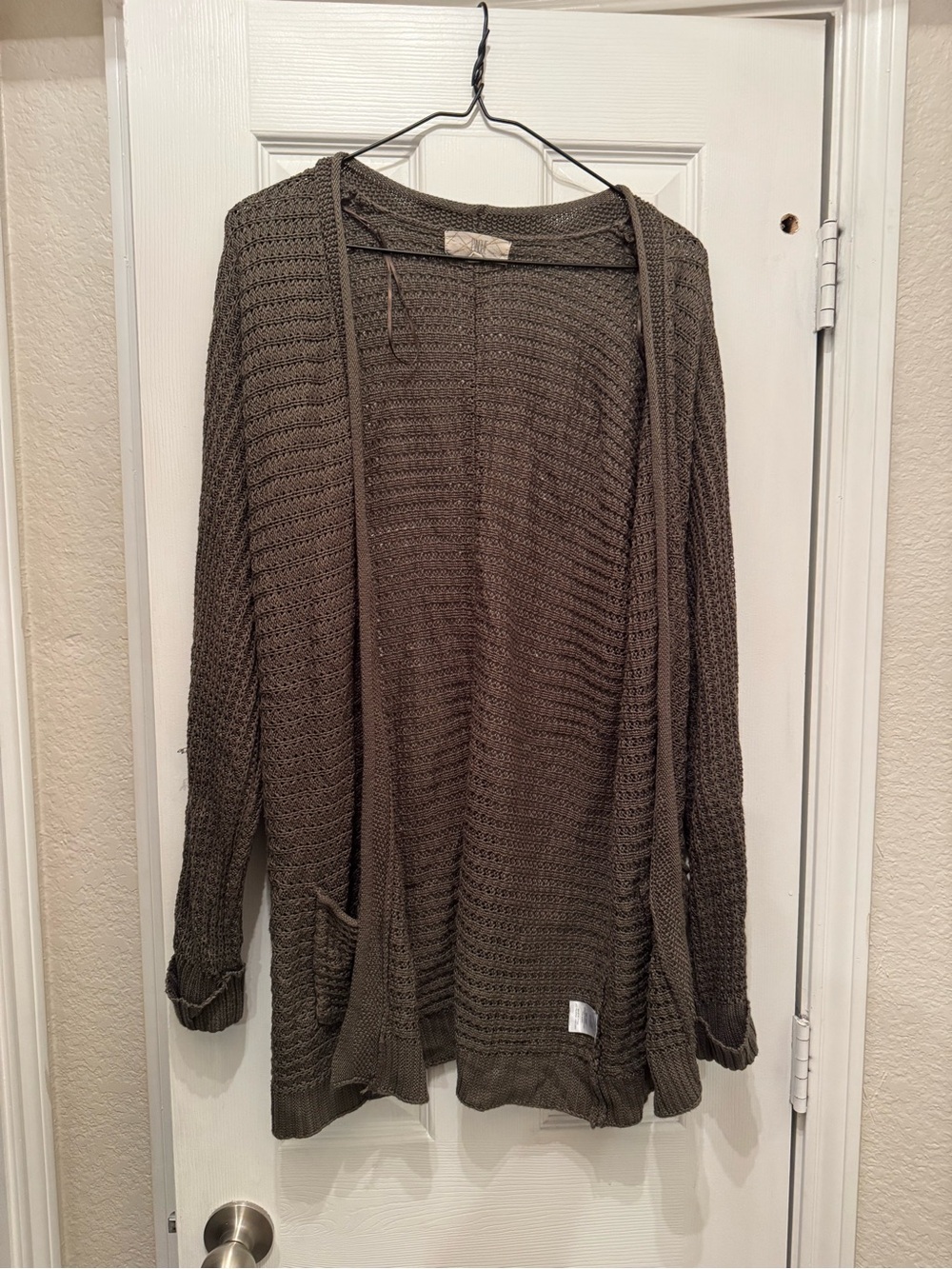 Stitch Fix/PINQUE Women’s Olive Green Open Front Knit Cardigan Sweater